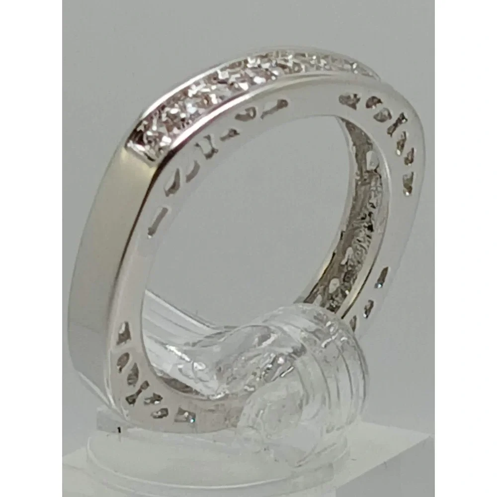 Unique Vintage White Gold GP Round Cut Sim Diamond CZ Stack Wedding Ring‎ Size 8